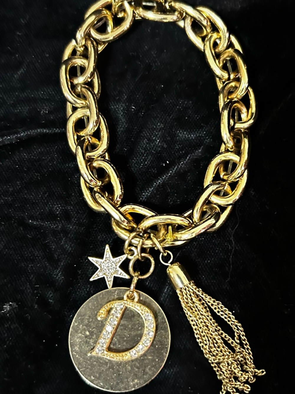 Gold tone Charm Chain Bracelet with Letter D and Star Charm